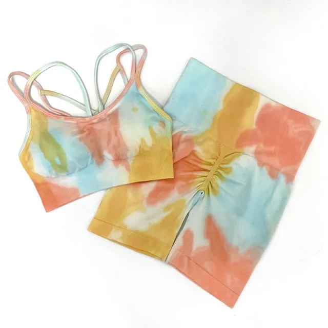 2 Piece Dye Seamless yoga set  Women gym fitness clothing sportswear sports bra high waist gym leggings sports suits yoga suits