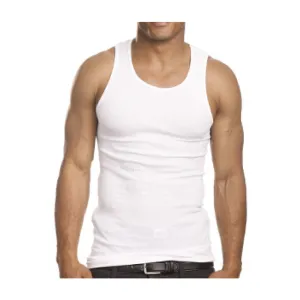 3pc Men A-Shirt 100% Cotton Ribbed Tank Top Undershirt Slim Muscle Tee Large Wht