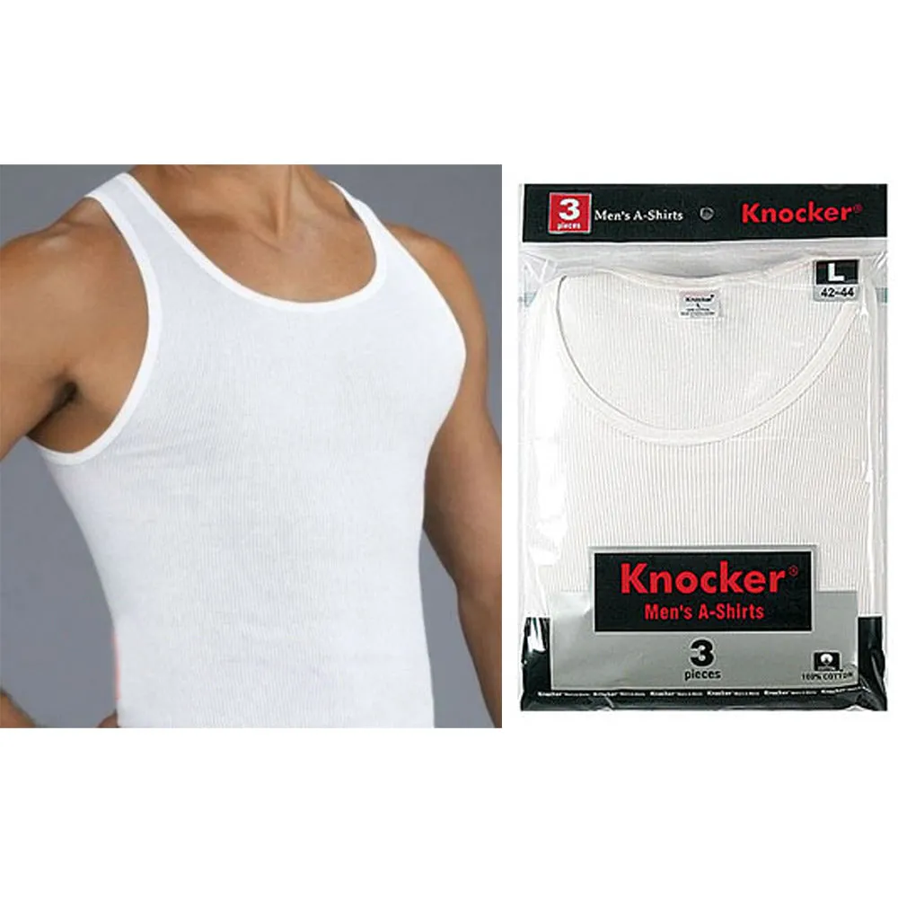 3pc Men A-Shirt 100% Cotton Ribbed Tank Top Undershirt Slim Muscle Tee Large Wht