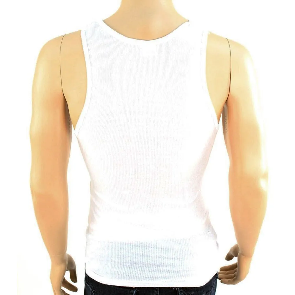 3pc Men A-Shirt 100% Cotton Ribbed Tank Top Undershirt Slim Muscle Tee Large Wht