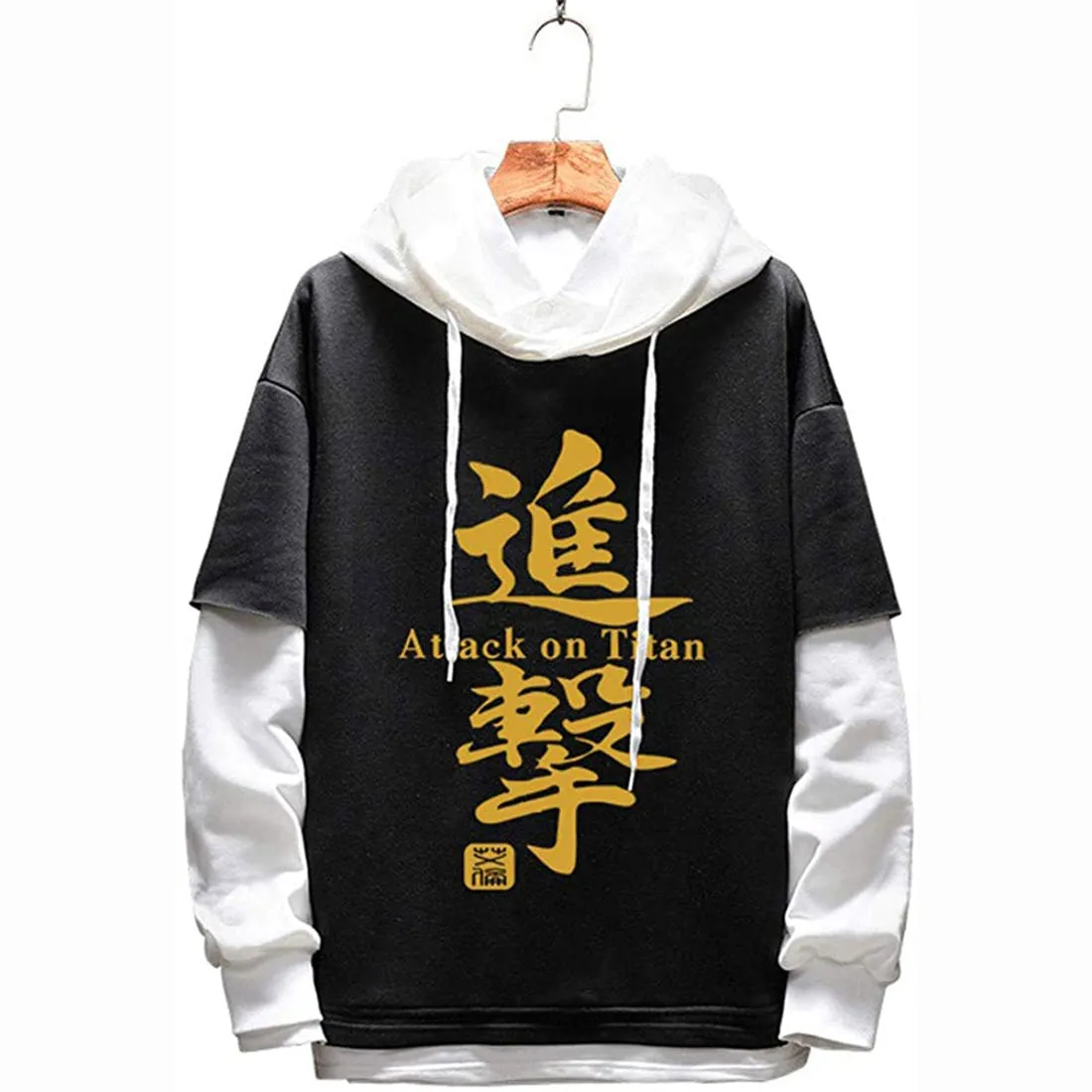 Anime Attack on Titan Jacket Coat Eren Jaeger Graphic Black white stitching Hoodie Cosplay Unisex
