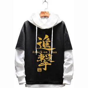 Anime Attack on Titan Jacket Coat Eren Jaeger Graphic Black white stitching Hoodie Cosplay Unisex