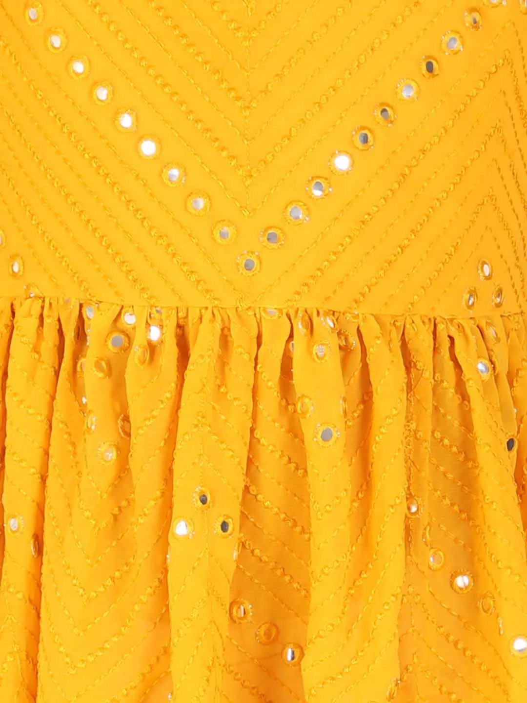 Jashvi Girl's Yellow Mirror Kurta