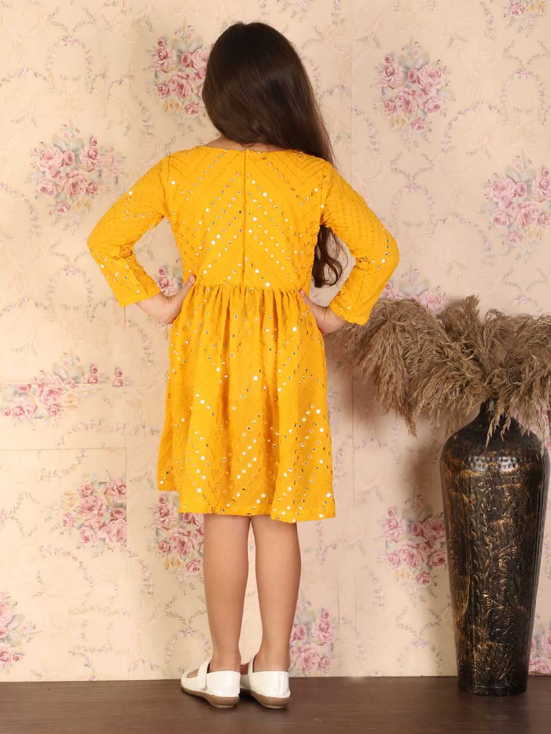 Jashvi Girl's Yellow Mirror Kurta