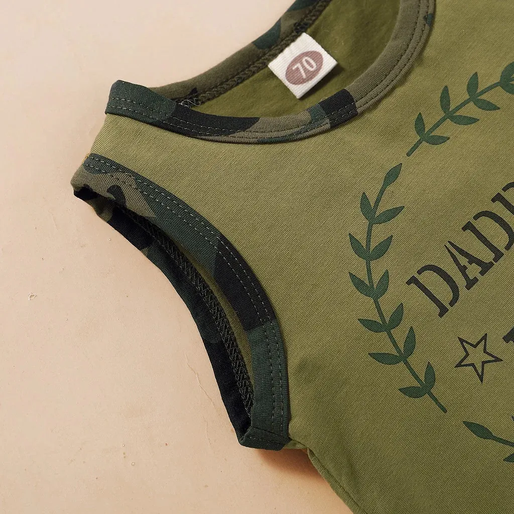 Letters Print Sleeveless Vest Top   Camouflage Shorts 2PCS Outfit Summer Clothing - Kids Toddler Baby Boy Fashion Clothes Set