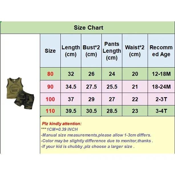 Letters Print Sleeveless Vest Top   Camouflage Shorts 2PCS Outfit Summer Clothing - Kids Toddler Baby Boy Fashion Clothes Set