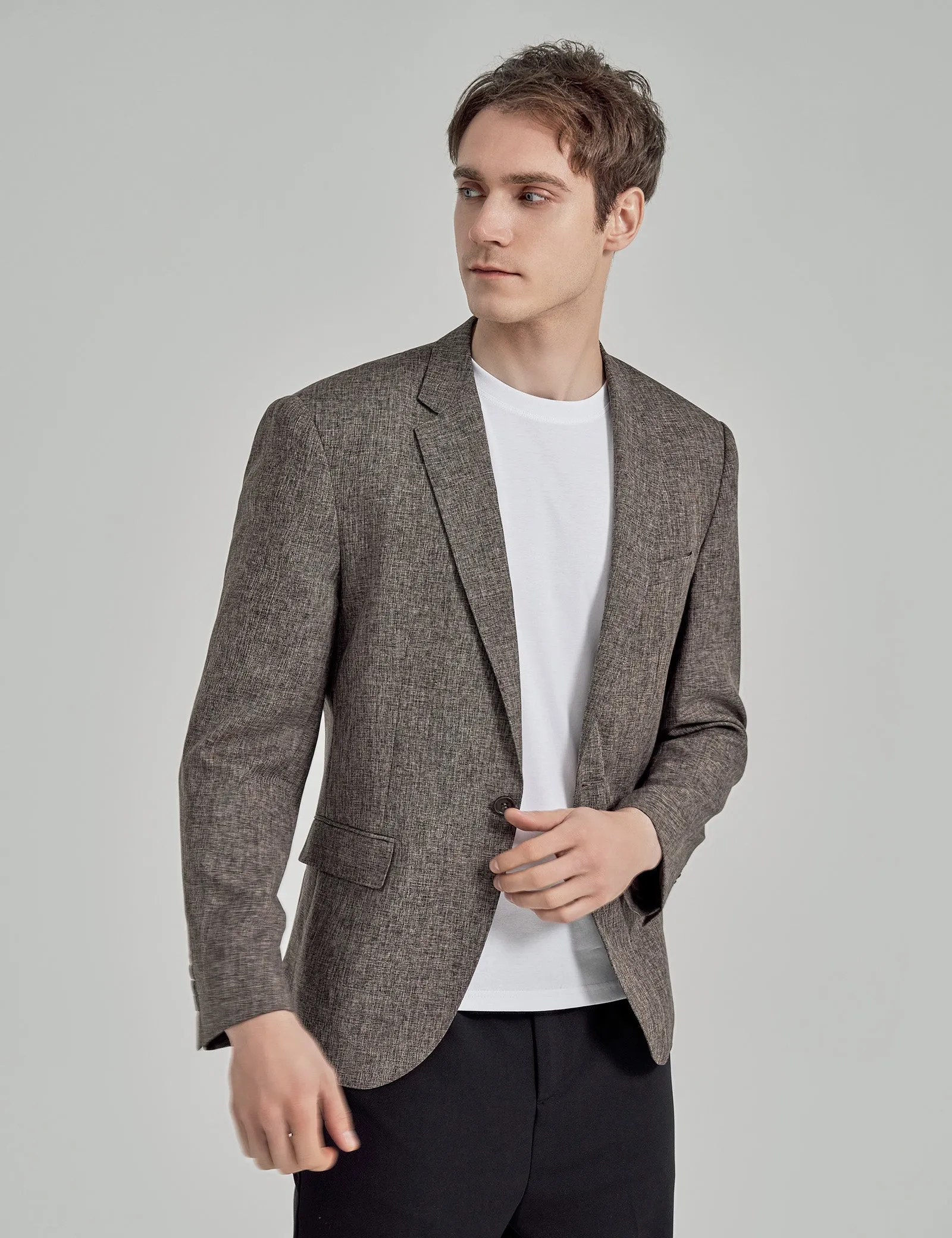 Men's Casual Suit Jacket Sports Coat Business Suit One Button, 020-Brown