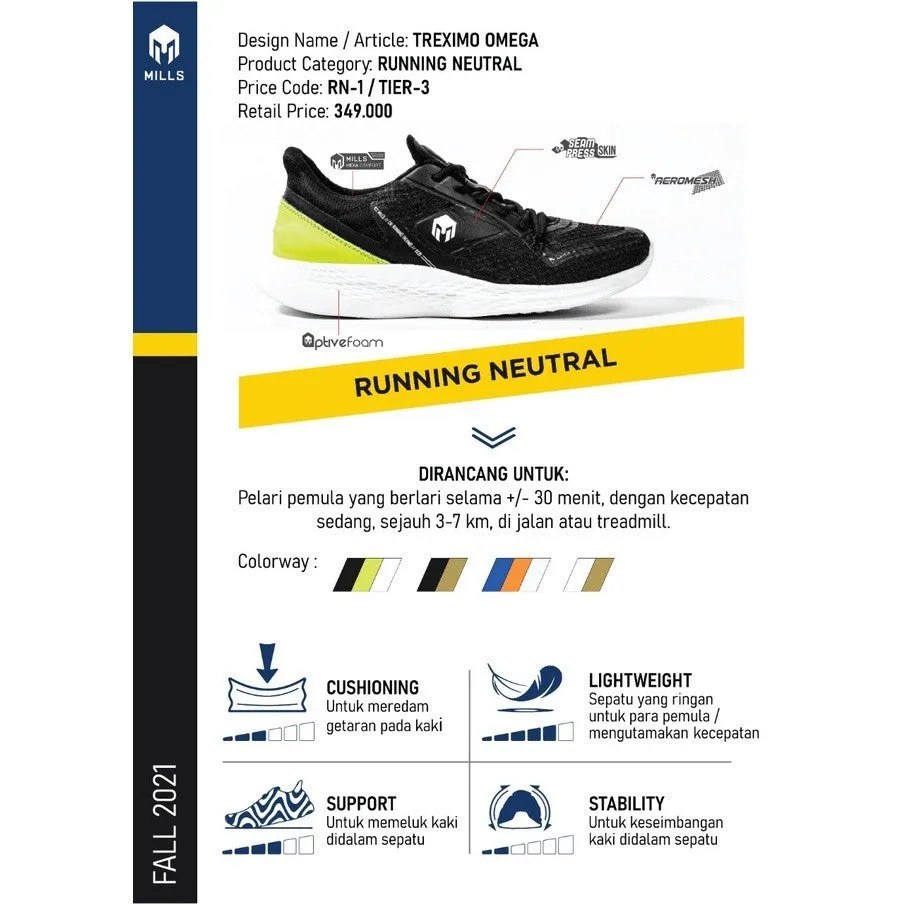 Mills Sepatu Lari Running Shoes Treximo Omega Black/Black 9100113