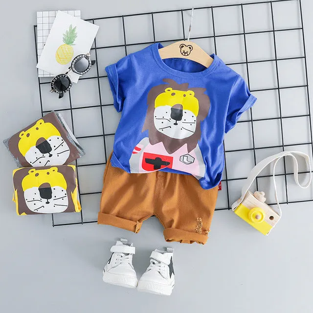 MOF Kids baby boy clothing set summer t-shirt & shorts cartoon print