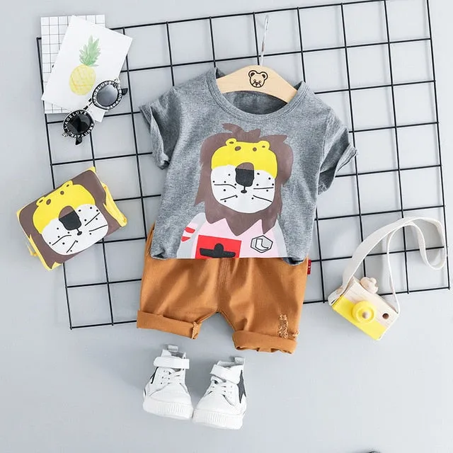 MOF Kids baby boy clothing set summer t-shirt & shorts cartoon print