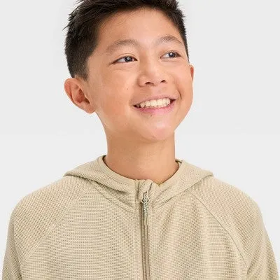 New - All In Motion Kids Full Zip Hooded Waffle Knit Sweatshirt Length Zipper