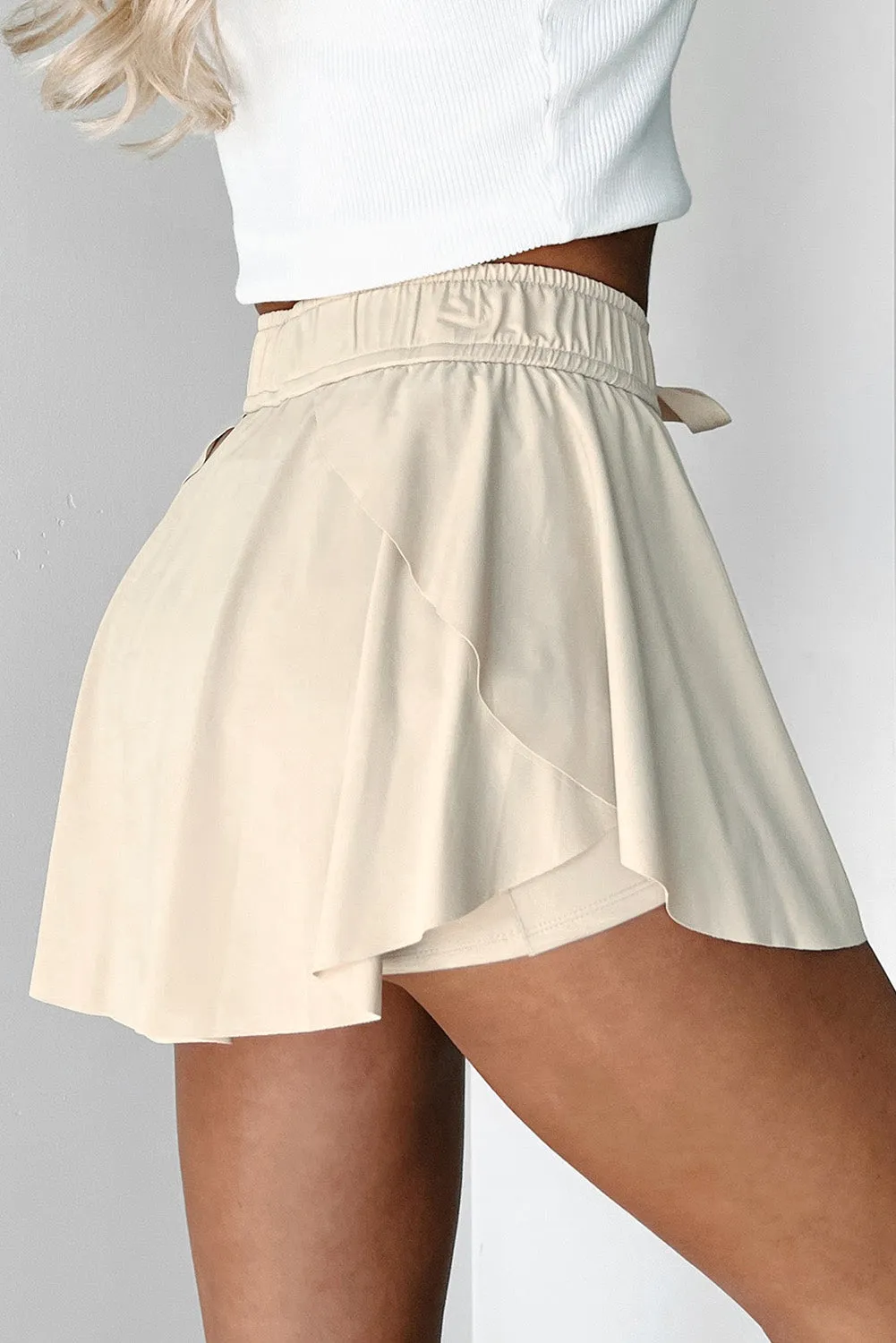 Online Beige Drawstring High Waist Lined Tennis Skorts