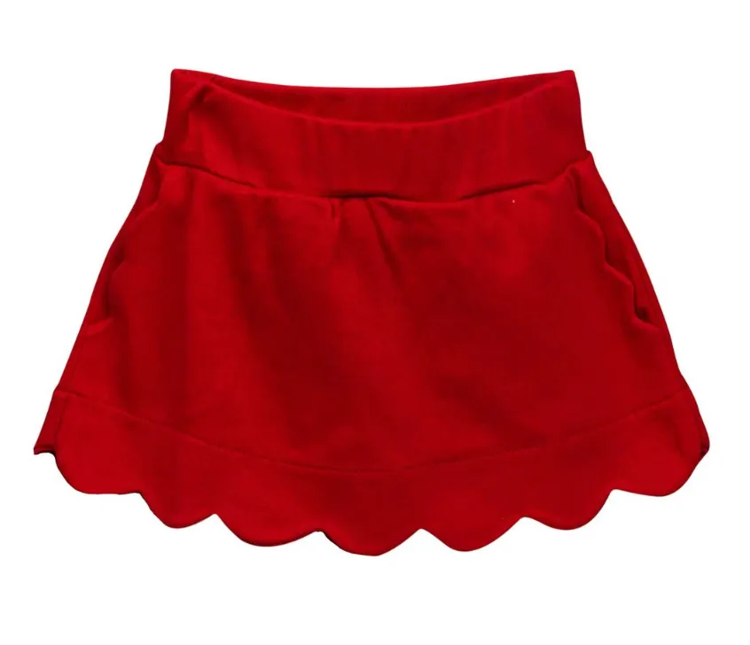 Red Pima Scallop Skirt