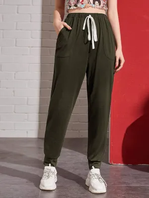 Tie Waist Pocket Patched Sweatpants
