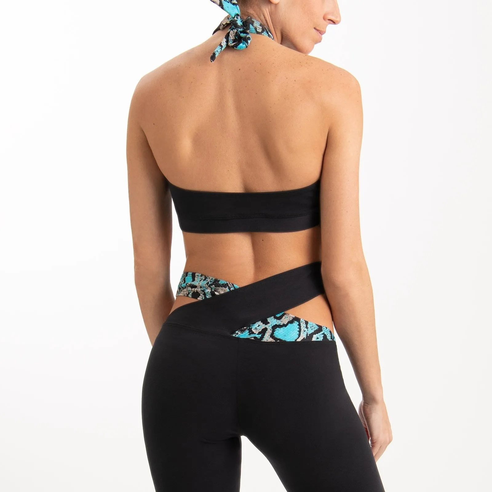 Turquoise Halter Neck Snakeskin Print Sports Bra Top For Sale | Animal print Leggings and Bra