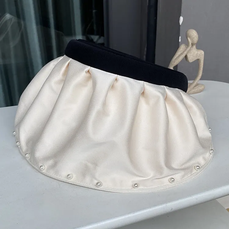 Women's Summer Satin UV Protection Beach Sun Hats Elegant Beaded Headband Shell Hats
